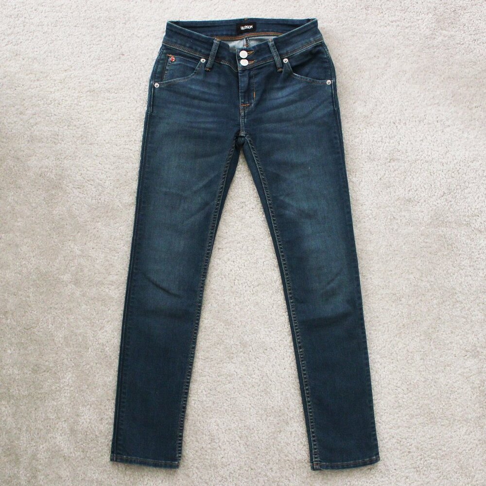 Hudson Collin Dark Wash Low Rise Skinny Leg Ankle Denim Jeans w/ Flap Pockets 24